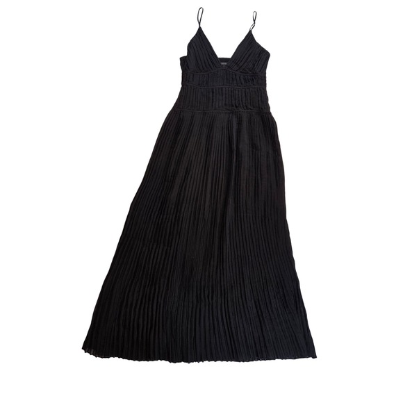 Banana Republic Dresses & Skirts - Banana Republic Black Pleated Maxi Dress Plunge V-Neck Linen Blend Size 10